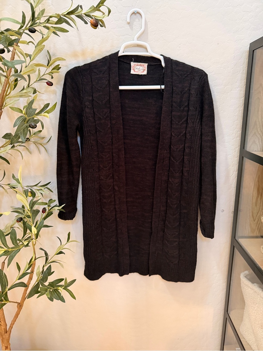 Ambiance Black Open-Front Cable Cardigan